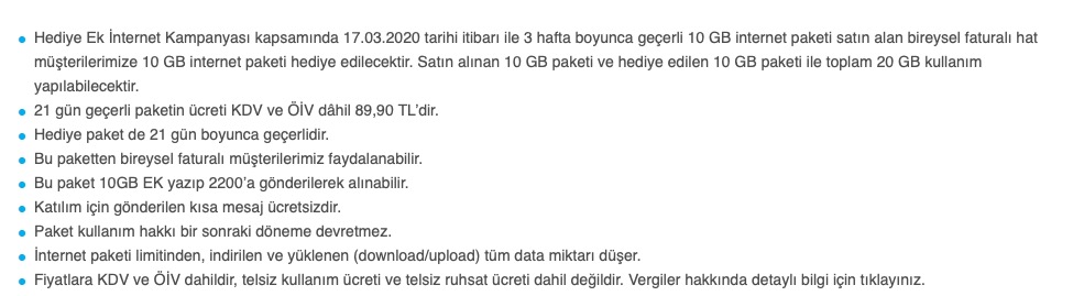 Turkcell 20GB İnternet şartlar