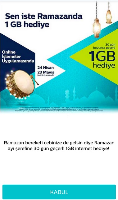 türk telekom 1gb bedava