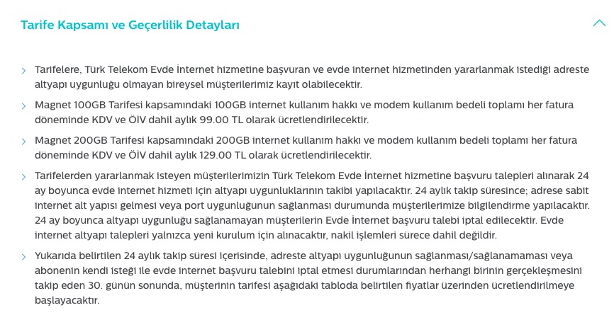 Türk Telekom Magnet Tarifeleri 200GB 129TL